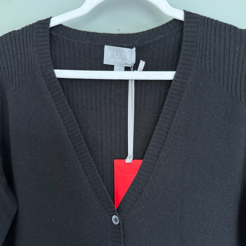NWT Pure Collection 90 Wool 10 Cashmere Black Longline Cardigan Sweater Minimal - Picture 7 of 15